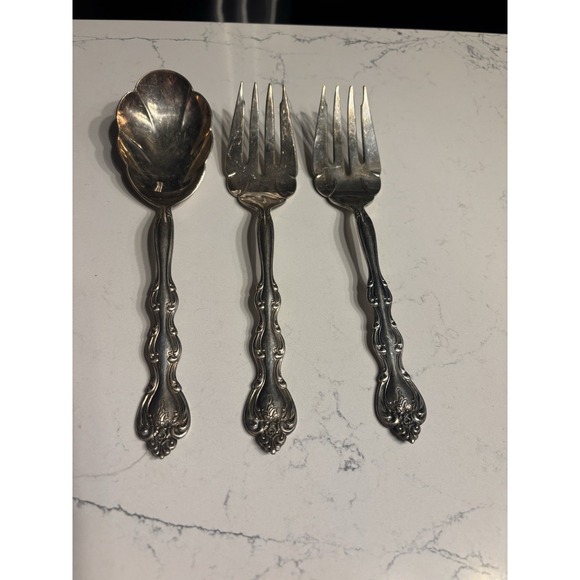 3 Vintage 1971 International Silver Plate 2 Fork & Slotted Spoon Interlude - Picture 3 of 4